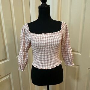 Pink Gingham Smocked Women's Top